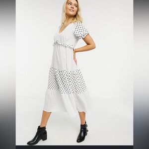 Miss Selfridge Mixed Polka Dot Midi Dress SZ 12
